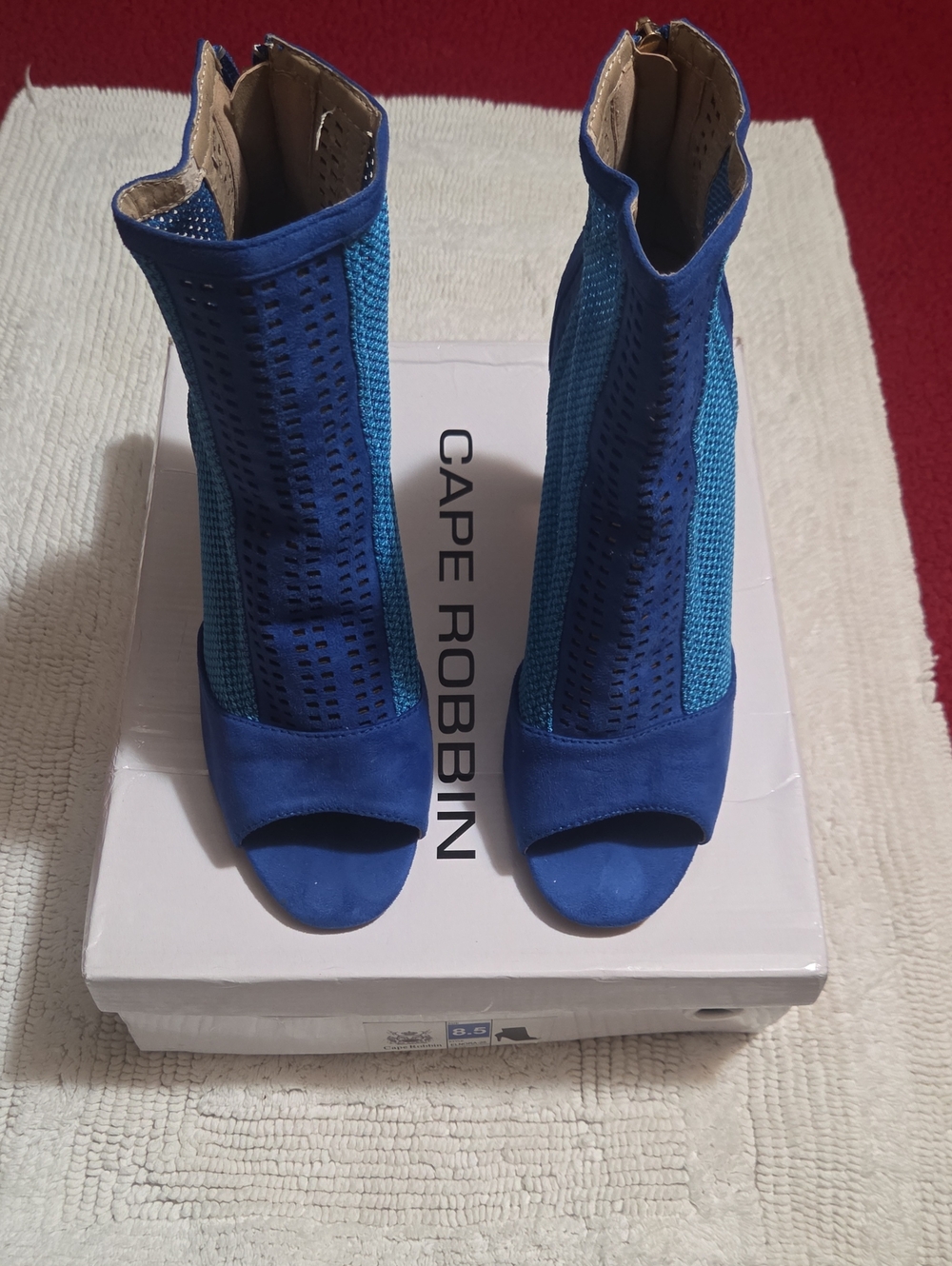Cape Robbin Blue Two-Tone Open-Toe Knit Ankle Booties